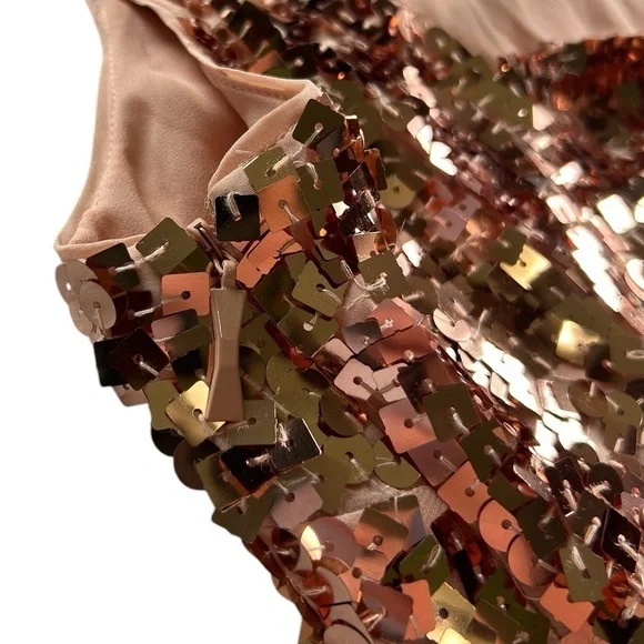 Kate Spade Rose Gold Sequin Bow Cutout Back Sleeveless Mini Dress Size 8 - Picture 12 of 16